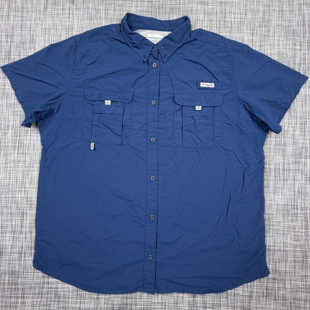 Columbia Womens PFG Bahama Fishing Shirt XXL Blue Nylon Short Sleeve Vented